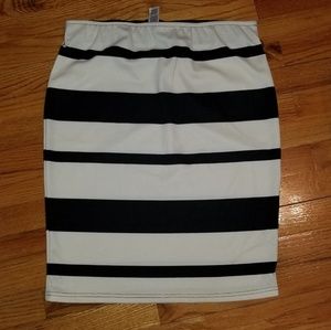 Cream and black striped pencil skirt